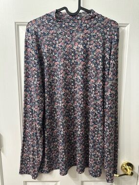 Torrid Mock Neck Top Mesh Long Sleeve Blue Pink Cream Floral 2X NWT